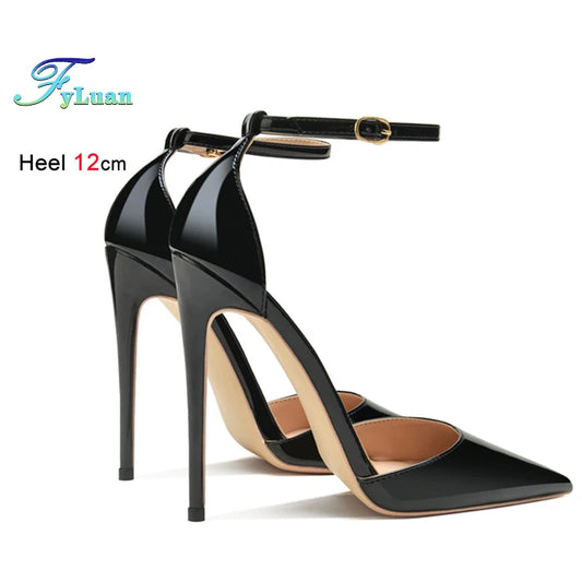6cm 8cm 10cm 12cm Patent Leather Women Ankle Strap Pumps Pointed Toe Sexy High Heel Shoes Customize 33-46 Stiletto Talon Femme heels_stiletto