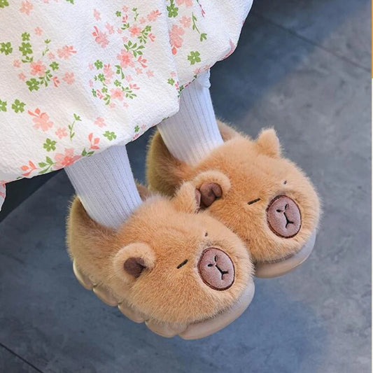 Capybara Winter Cartoon Parent-child Cotton Shoes Warm Plush Slippers Children's Anti Slip Platform Women Indoor Warm Home Shoes kids_shoes