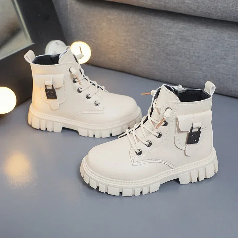 Children Leather Boots Girls Fashion Autumn Winter New Casual Comfortable Short Boots Warm Kids Versatile Anti-slip Cotton Boots
