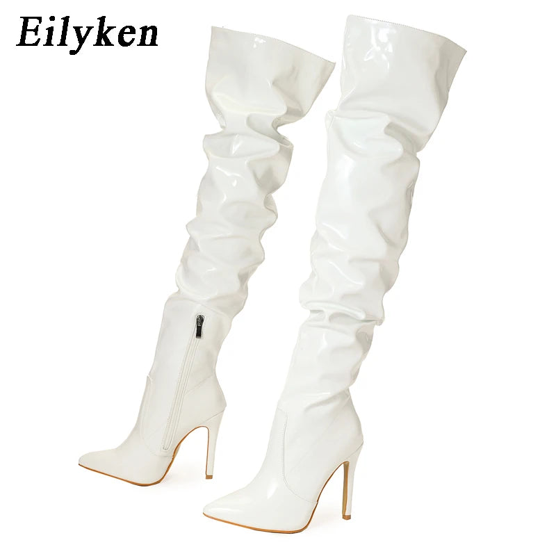 Eilyken Red Women Over The Knee Boots High Heels Patent Leather Solid Pointed Toe Stiletto Side Zipper Sapatos Femininos boots_highheel
