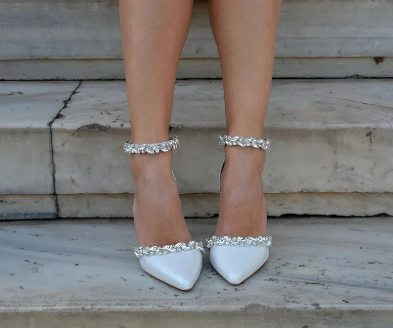 Pointed High Heel Thick Heel Spring and Summer New Rhinestone Temperament Bag Head Word with Shallow Mouth Women's Shoes heels_bridal