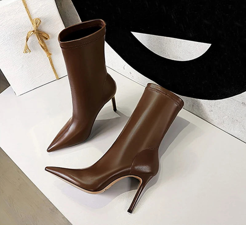 Eilyken Fashion Winter High Quality Soft PU Leather Socks Women Ankle Boots Street Style Pointed Toe Thin Heels Ladies Botines boots_highheel