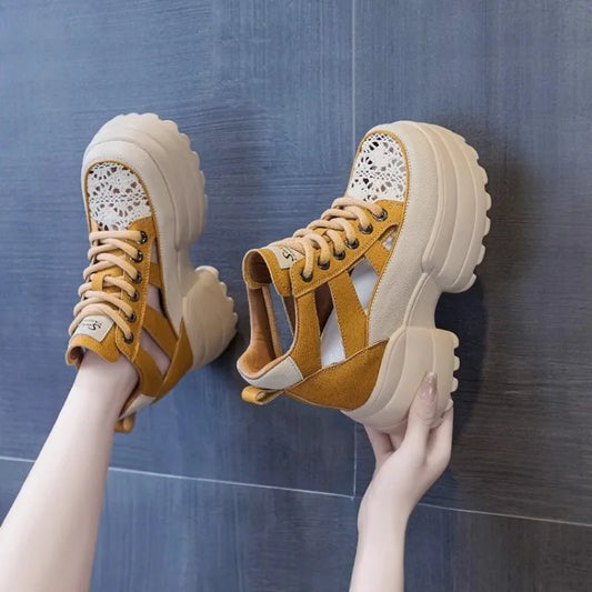 Trendy Thick Sole Women's Shoes 2024 Summer New Thick Mesh Hollow Inner Elevated Vulcanized Women's Sandals Platform Sneakers sneakers_platform