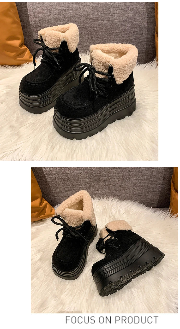 New Women Winter Warm Snow Boots 10CM High Platform Short Booties Designer Suede Leather Cotton Shoes Woman Ankle Botas Mujer boots_platform
