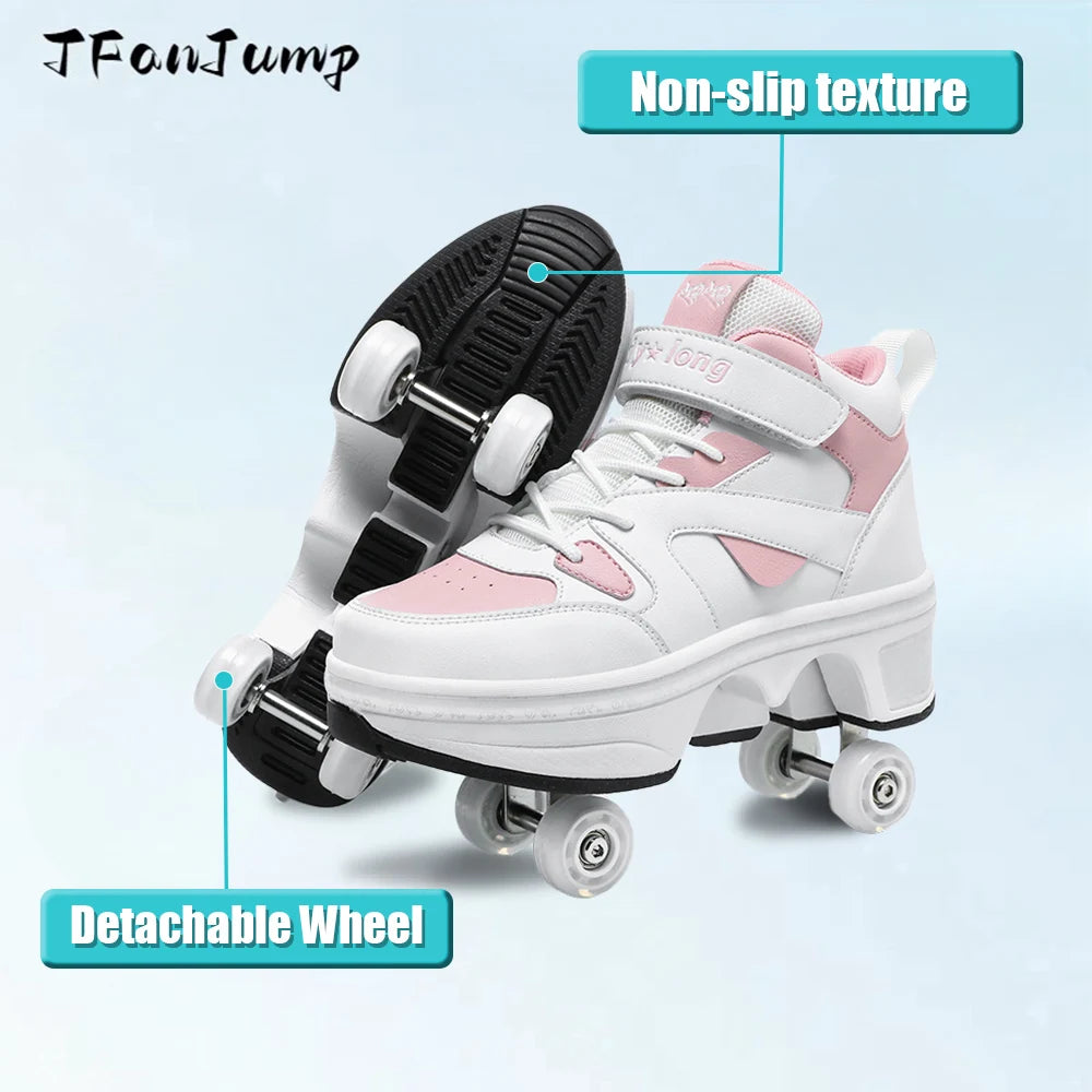 Girls Pink Roller Skate Shoes Sneakers With Wheels Children Rollerskates Fashion Outdoor Sports Shoes Girls Gifts kids_shoes