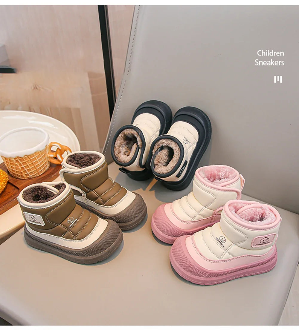 2025 New Winter Plush Snow Boots for Children Thick Warm Boy's Girl's Cotton Shoes Waterproof Kid's Winter Boots Velvet Shoe