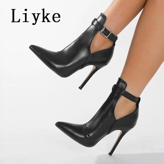 Liyke Autumn Winter Fashion Buckle Strap Ankle Boots For Women Sexy Pointed Toe Party Stripper High Heels Ladies Shoes Booties boots_highheel