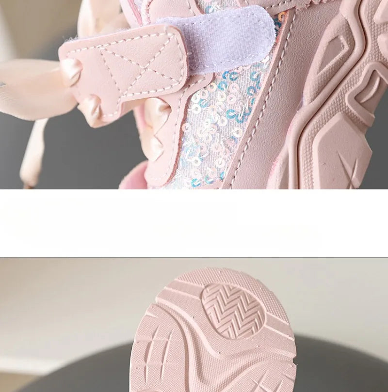 1-6Y New Girls' Sports Shoes Anti Slip Soft Sole Sequin Shinny Butterfly Cute Tennis Running Shoes Princess Shoes for Baby Girls kids_shoes