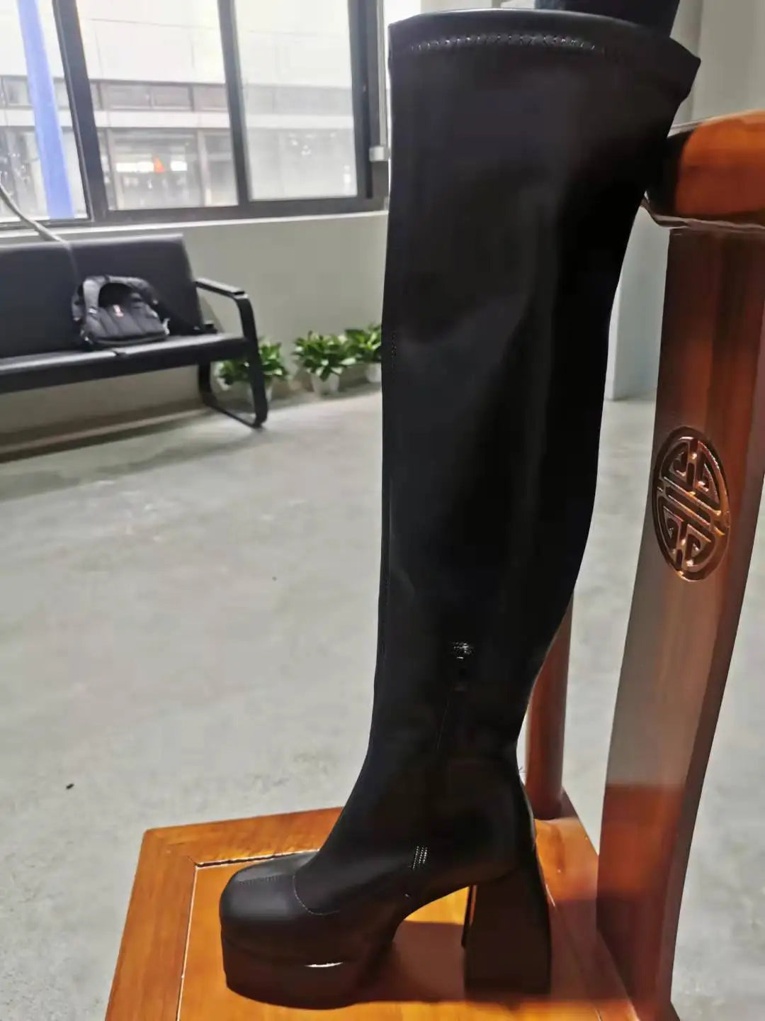 Comemore Women Punk Style Autumn Winter Chunky Platform High Boot Party Shoes Ladies Black Thick Heels Elastic Knee High Boots boots_platform