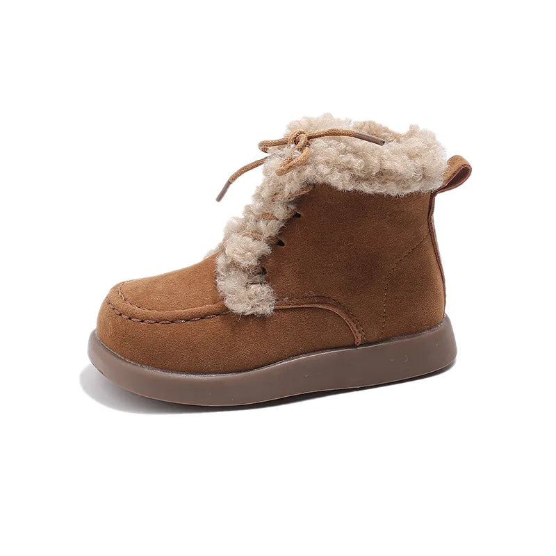 Children Thick Sole Suede Snow Boots Girls Casual Warm Anti-slip Winter Cotton Shoes Casual Outdoor Fashion Flat Footwear H11103
