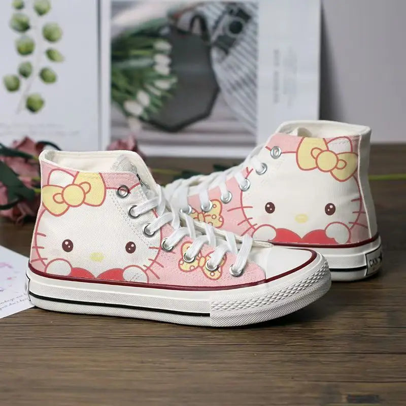 Sanrio Cute Pompompurin Hello Kitty Canvas Shoes Women Breathable Sneakers Brand Sport Casual Flats Shoes High Top Zapatos Mujer sneakers_women