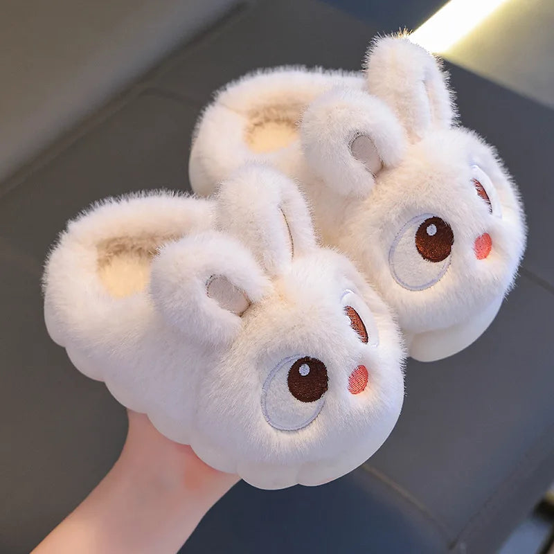 Winter Children's Cotton Shoes 2025 New Cute Rabbits Warm Plush Girls' Slippers Faux Fur Anti Slip Flat Boys' Home Slippers kids_shoes