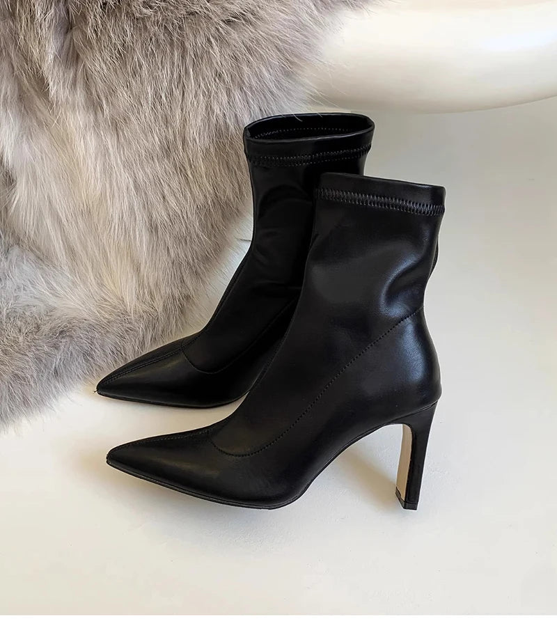 High Heel Women Slim Ankle Boots Fashion Elegant Pointed Toe Short Booties Spring Autumn Laides Street Style Shoes boots_highheel
