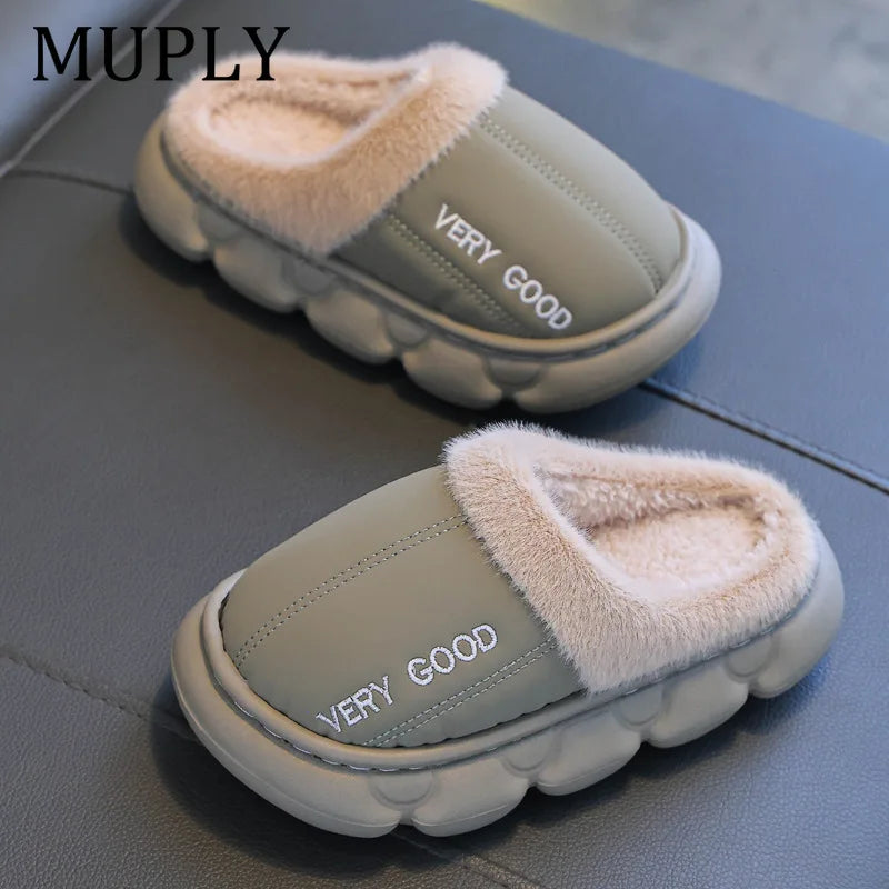 Children Cotton Shoes Britain Style Kids Classic Slippers Solid Color Sewing Plush Warm Winter Boys Girls Fashion Slippers kids_shoes