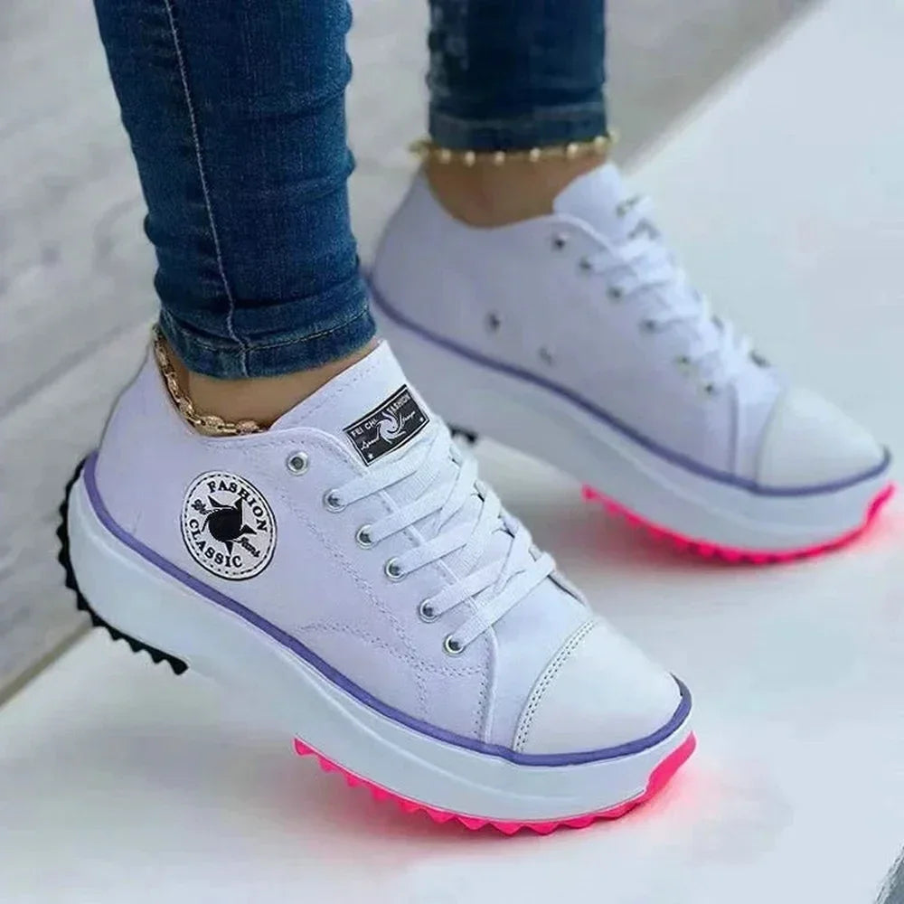 Classic white canvas sneakers women's casual shoes thick sole lace-up tennis shoes high quality fashion sports shoes 35-43 sneakers_platform