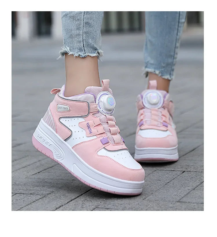 2026 Autumn Winter Popular Children's Roller Skates Men Women's Sport Shoes With Rotating Buckle And Wheels Single Row Skating kids_shoes