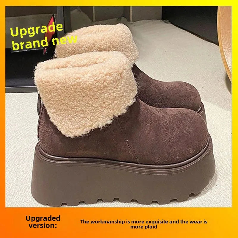 Thick Bottom Warm Anti-Slip Cotton Snow Boots Women's Winter High Heel Fleece Lined Booties Non-Slip Rubber Sole Ankle boots_platform