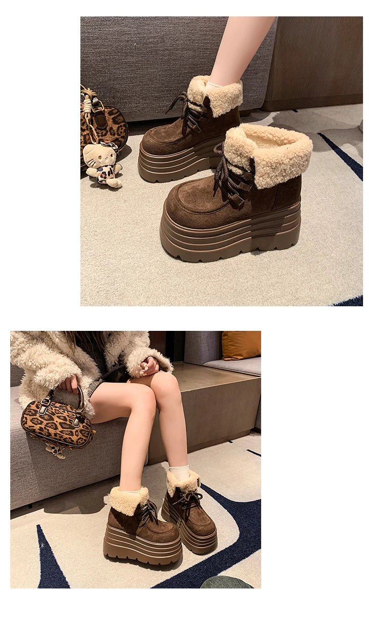 New Women Winter Warm Snow Boots 10CM High Platform Short Booties Designer Suede Leather Cotton Shoes Woman Ankle Botas Mujer boots_platform