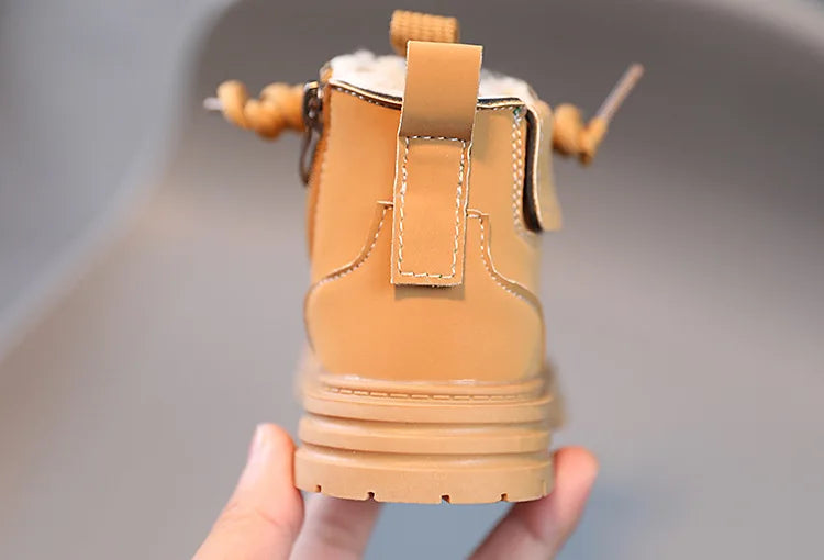 New Children's Fashion Boots Winter Thickened Boys Girls' Anti Slip Warm Leather Boots Side Zipper Solid Color Kids Casual Shoes kids_shoes