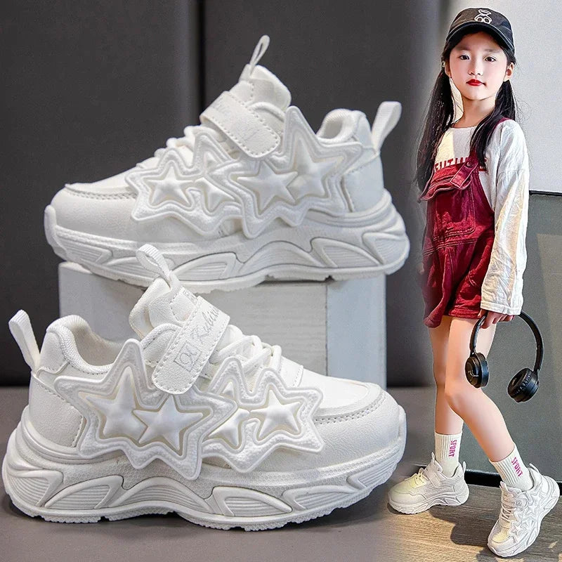 Children Casual Shoes for Girls Fashion Classic with Stars Girls Sports Running Sneakers Breathable PU + Rubber Anti-skid Soft kids_shoes