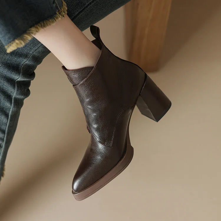 NEW Autumn/Winter Women Boots Genuine Leather Shoes for Women Pointed Toe Chunky Heel Shoe High Heel Modern Boots Platform Shoes boots_platform