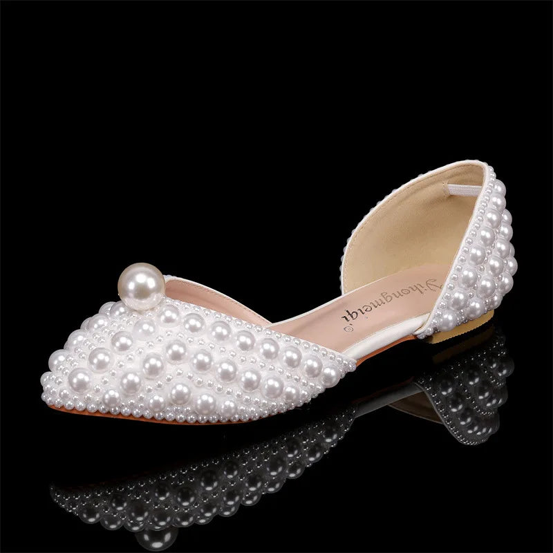 2025 Autumn New Fish Mouth High Heels Slim Heels Shallow Mouth Water Diamond Pearl Women's Single Shoes Wedding Wedding Shoes heels_bridal