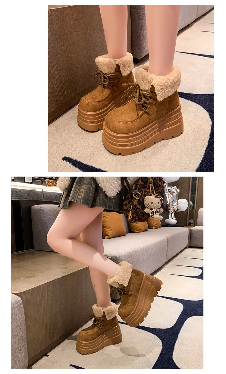 New Women Winter Warm Snow Boots 10CM High Platform Short Booties Designer Suede Leather Cotton Shoes Woman Ankle Botas Mujer boots_platform