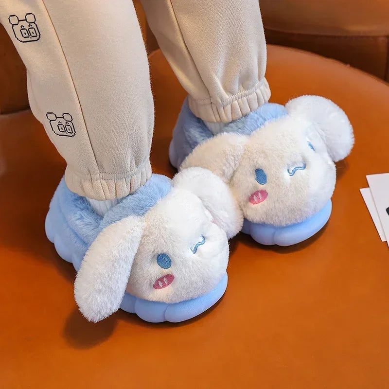 Winter Cute Cartoon Cover Heel Children's Plush Slippers Soft Cosy Non-slip Warm Flat Mule Boys Girls Indoor Home Cotton Shoes kids_shoes