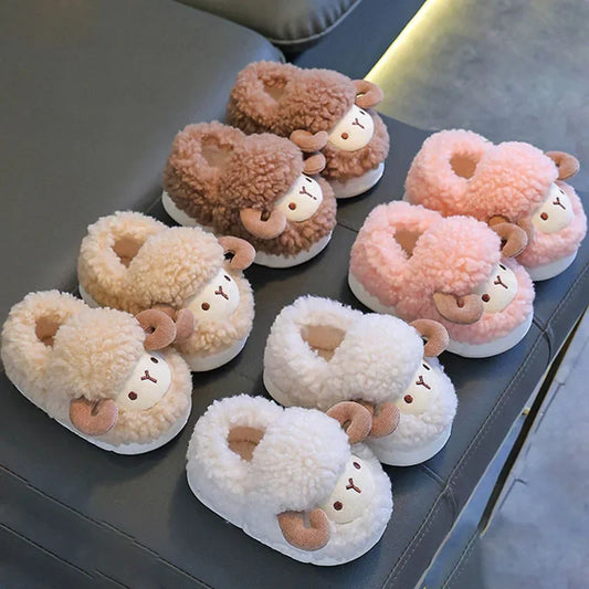 Winter Parent-child Warm Cotton Slippers Plush Children Cotton Boots Cute Cartoon Boys Girls Kids Anti Slip Indoor Home Slippers kids_shoes