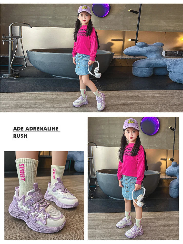 Children Casual Shoes for Girls Fashion Classic with Stars Girls Sports Running Sneakers Breathable PU + Rubber Anti-skid Soft kids_shoes