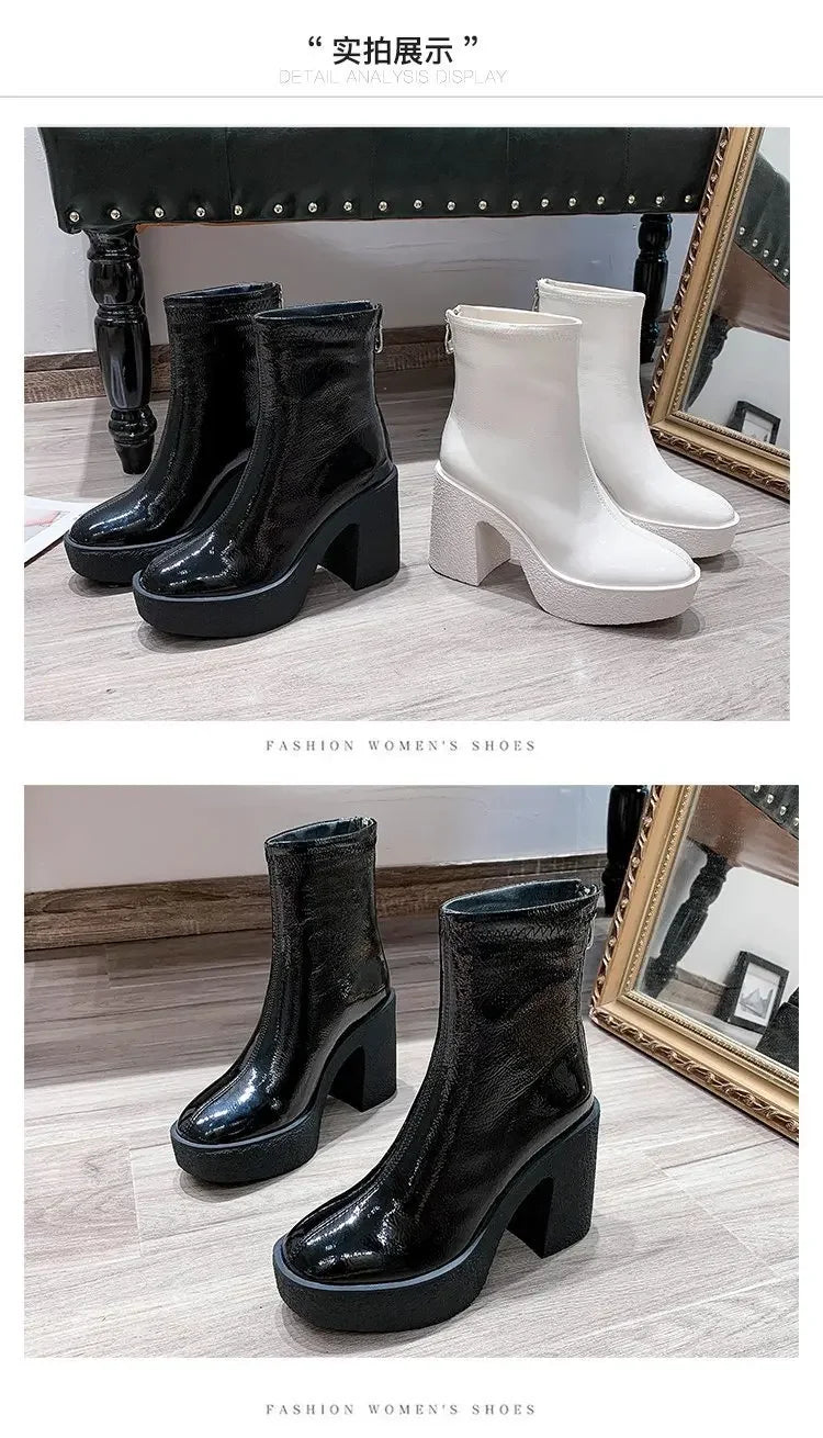 2025 New Platform Women Ankle Boots Leather Fashion High Heels Shoes Trend Designer Classic Chunky Pumps Goth Winter Botas Mujer boots_platform