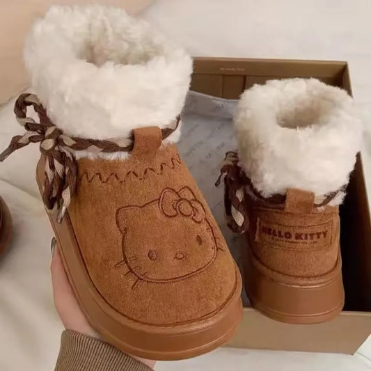 Sanrio Hello Kitty Snow Boots Anime Sanrio Women Y2k Snow Boots Cute Warm Cotton Shoes Kawaii Winter Non Slip Short Boot Gift kids_shoes