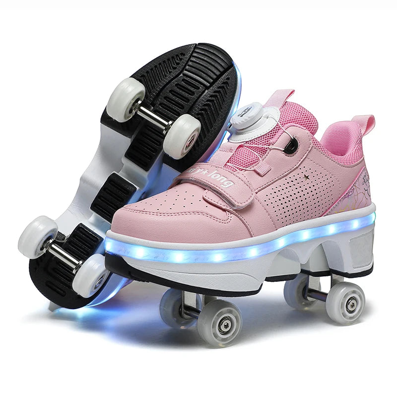 Girls Pink Roller Skate Shoes Sneakers With Wheels Children Rollerskates Fashion Outdoor Sports Shoes Girls Gifts kids_shoes