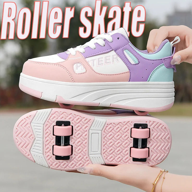 Fashion Double Row 4-Wheel Skates Roller Shoes with Wheels Dual-Purpose Roller Sneakers for children and adults kids_shoes