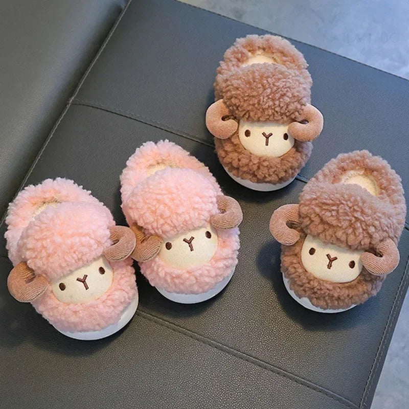 Winter Children Cotton Slippers Boys Girls Warm Anti Slip Home Slipper Fashion Cute Cartoon Alpaca Kids Parent-Child Plush Shoes kids_shoes