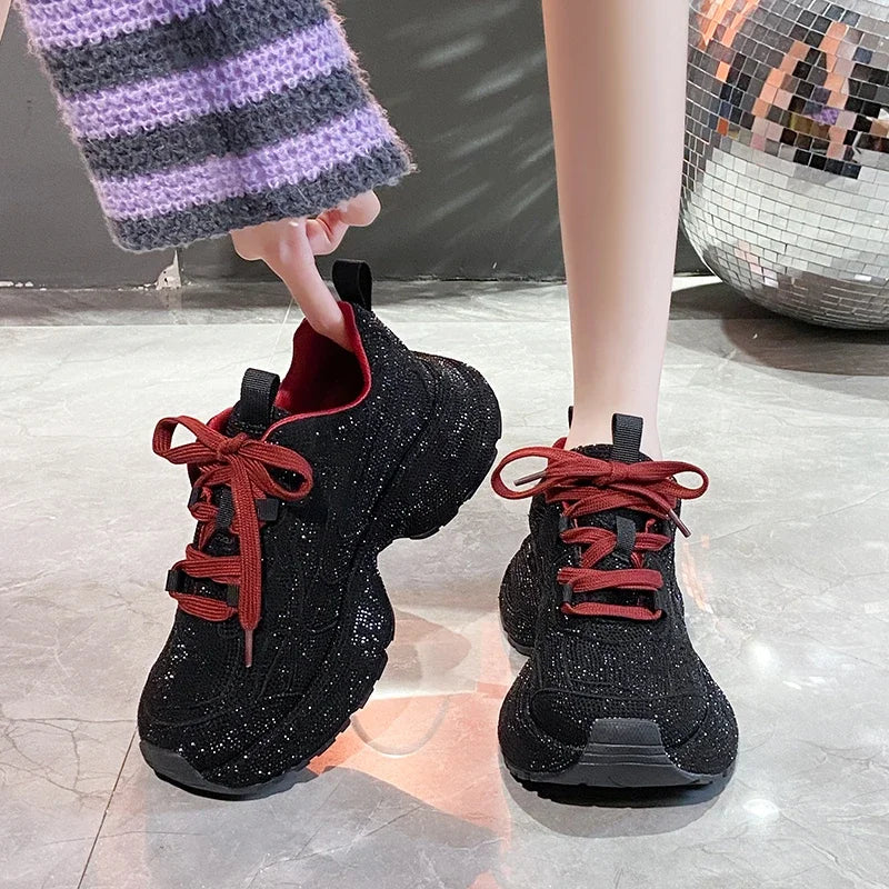 Luxury Full Diamond Thick soled Sneakers Designer Anti slip Running Shoes Women's Fashion Tennis ShoesHigh Quality Casual Shoes sneakers_platform