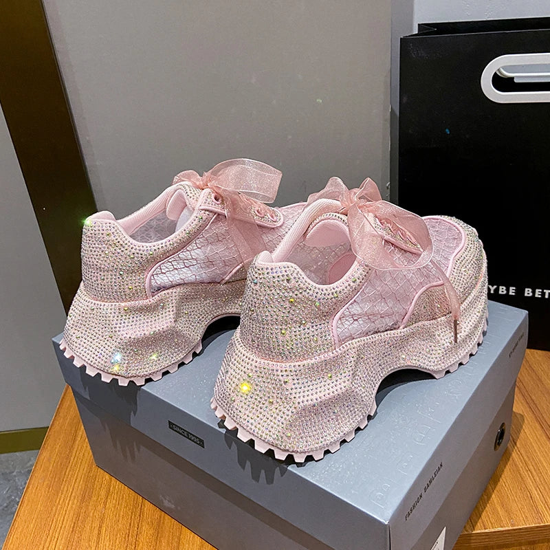 Women Shiny Rhinestones Shoes Summer Breathable Mesh Casual Sneakers Women Sport Shoes Platform Luxury Shoes zapatos mujer sneakers_platform