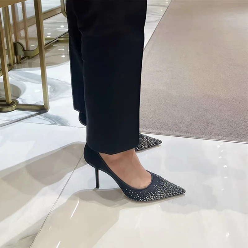 Spring and Autumn 2025 New   Mesh Pointed Shallow Mouth Sexy Stiletto Shoes heels_stiletto