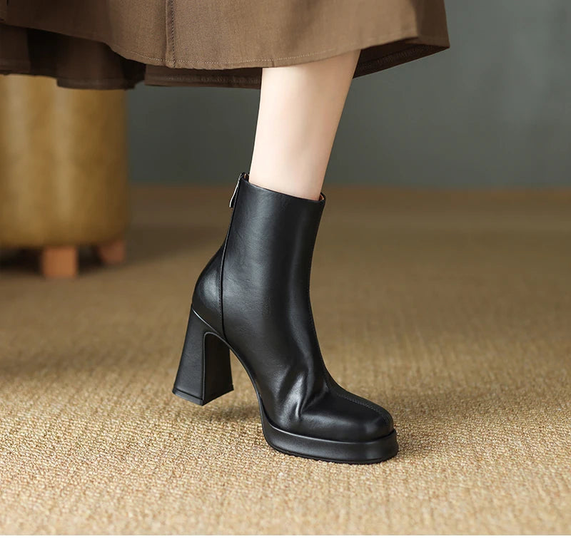 Night Club Platform Thick Heel Women Ankle Boots Fashion Square Toe Slim Short Booties Party Stripper Female Shoes boots_platform