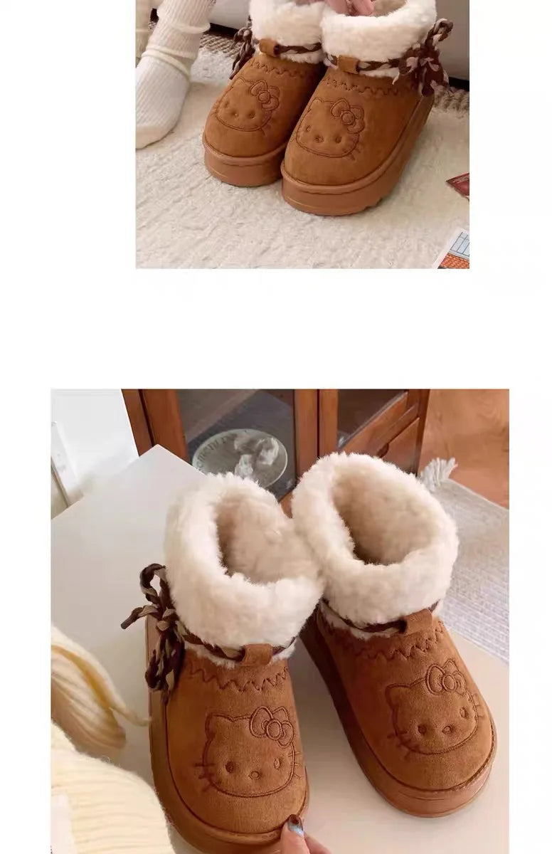 Sanrio Hello Kitty Snow Boots Anime Sanrio Women Y2k Snow Boots Cute Warm Cotton Shoes Kawaii Winter Non Slip Short Boot Gift kids_shoes