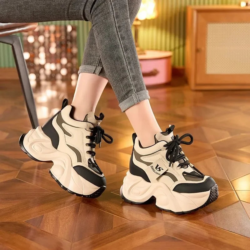 Women Dad Shoes Thick Sole Height Increasing Casual Shoes Chunky Sole Warm Comfortable Lace Up Platform Sneakers Ladies Shoe sneakers_platform