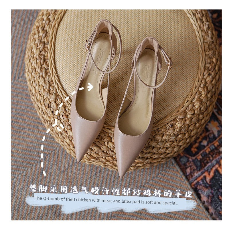 Feiyan Pointed Toe Buckle Strap Stiletto Heel Nude Color Shoes heels_stiletto