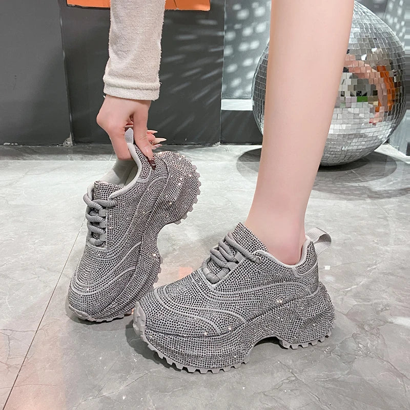 Women's Rhinestone Shoes Luxury Rhinestones Platform Sneakers Outdoor Anti slip Running Shoes 7cm Thick-soled Casual Shoes sneakers_platform