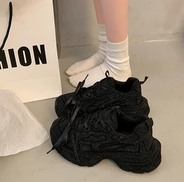 High Quality Luxury Designer Shoes for Women Women Sneakers Rhinestone Women Loafers Fashion Shiny Women's Casual Platform Shoes sneakers_platform