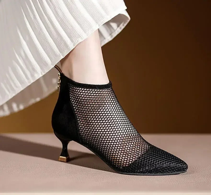 2024 Hot Seller New Women Mesh Sandals Boots,Sexy Summer High Heels,Holllow Out Shoes,Back Zip,Pointed Toe boots_highheel