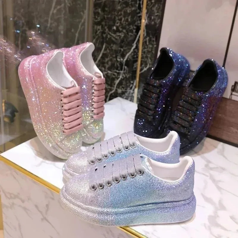 Autumn Leather Women Shoes New Style Fashion Pink Platform Shoes Ins Platforms Sneakers Tide Shine Bling Rhinestone Shoes sneakers_platform
