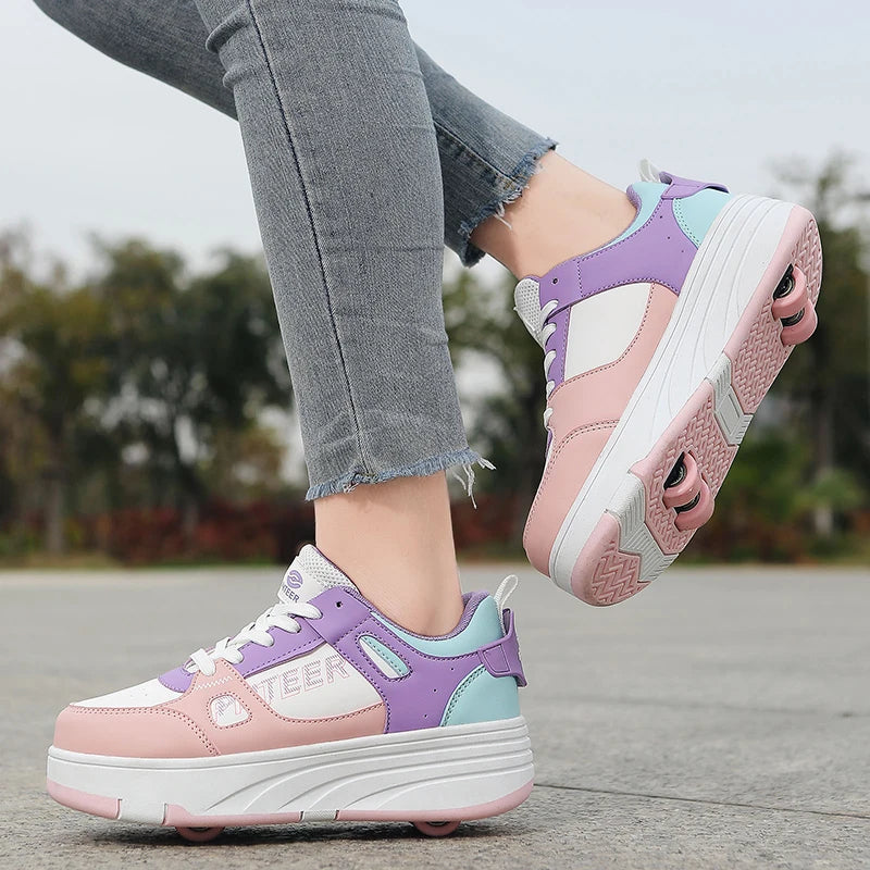 Fashion Double Row 4-Wheel Skates Roller Shoes with Wheels Dual-Purpose Roller Sneakers for children and adults kids_shoes