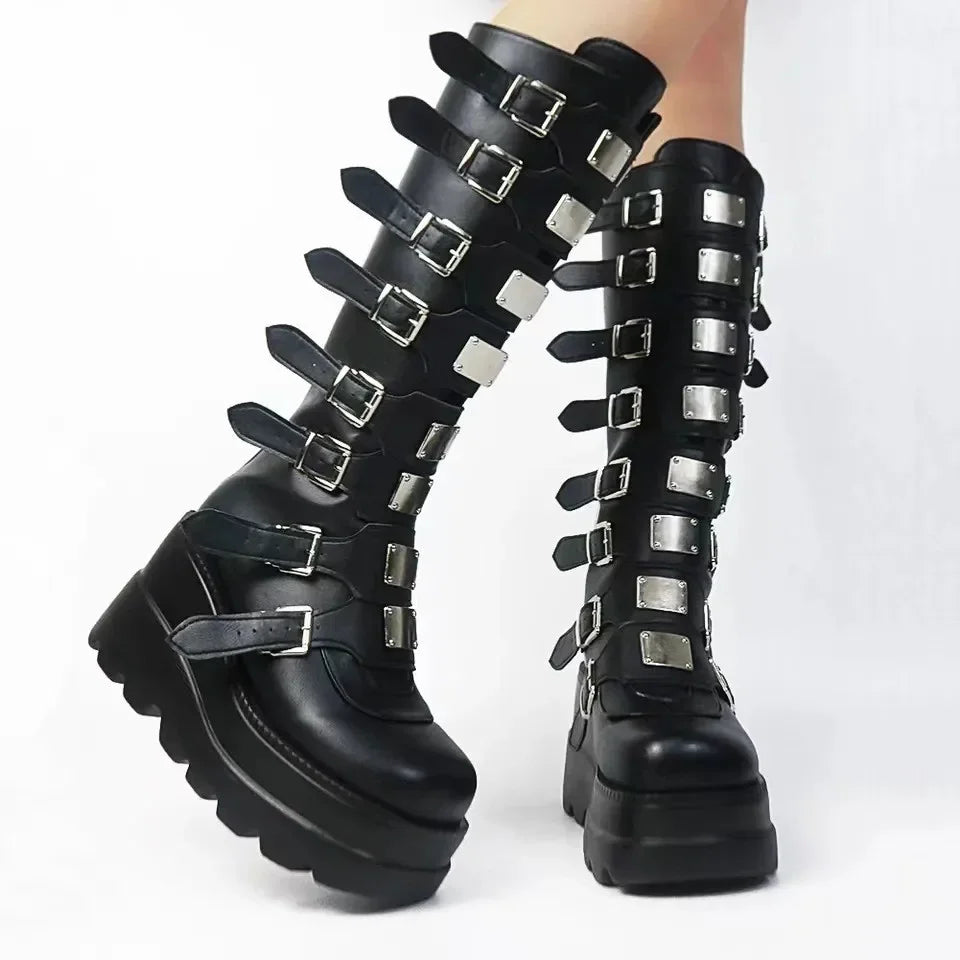 Long Boots for Women Gothic Shoes Platform Knee High Boots Punk Black Sexy Motorcycles Boots New Halloween Cosplay Women's Shoes boots_platform