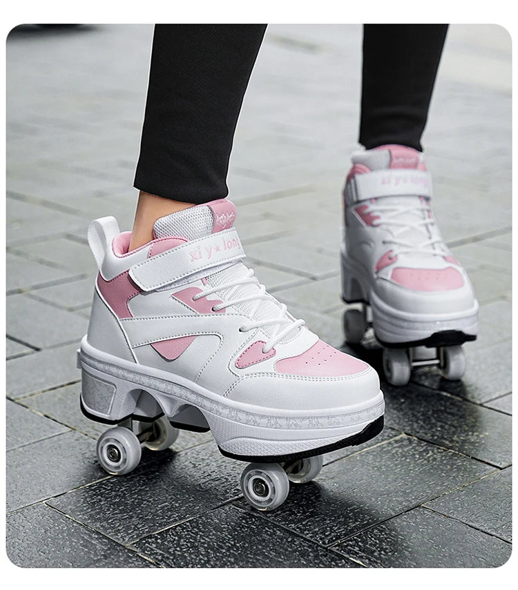 Girls Pink Roller Skate Shoes Sneakers With Wheels Children Rollerskates Fashion Outdoor Sports Shoes Girls Gifts kids_shoes