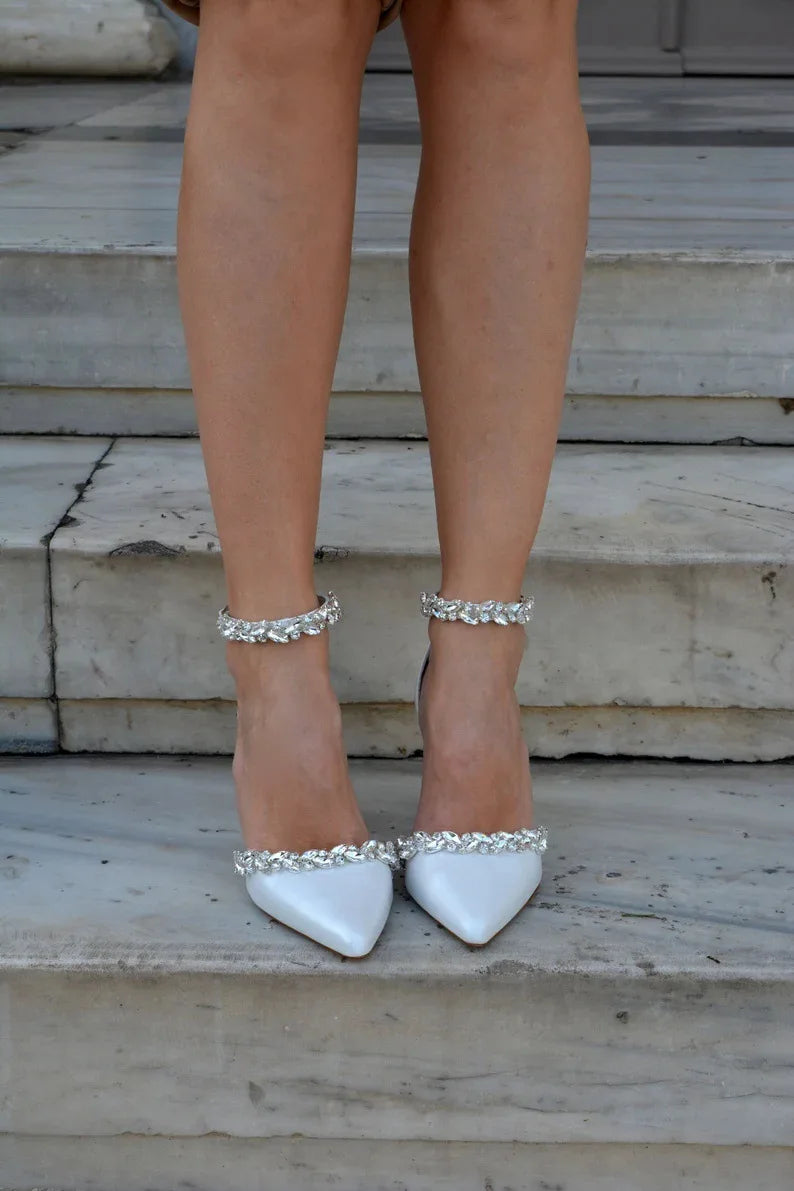 Pointed High Heel Thick Heel Spring and Summer New Rhinestone Temperament Bag Head Word with Shallow Mouth Women's Shoes heels_bridal